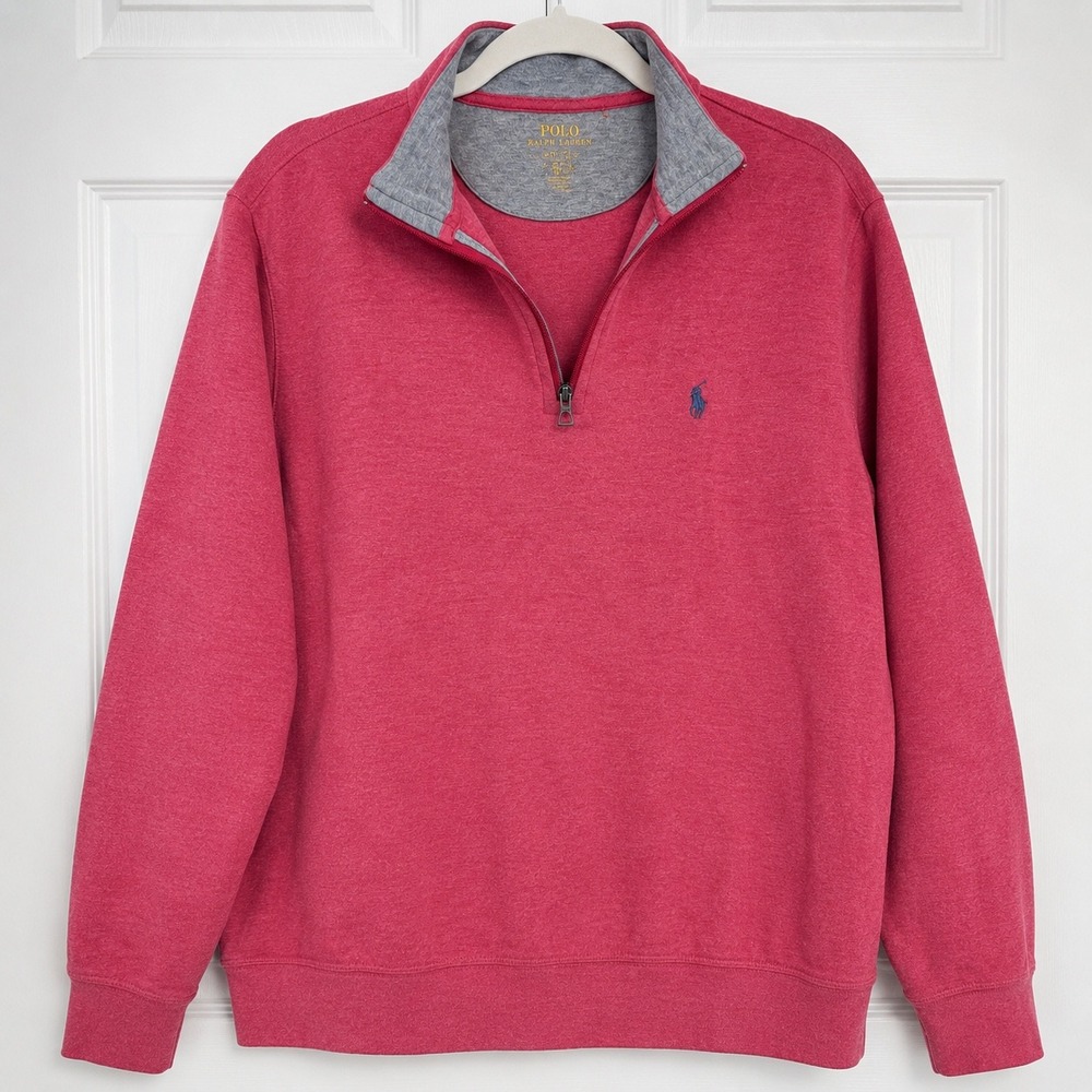 Polo Ralph Lauren Men's Quarter Zip Pullover Pink Heather Pony Logo Preppy L